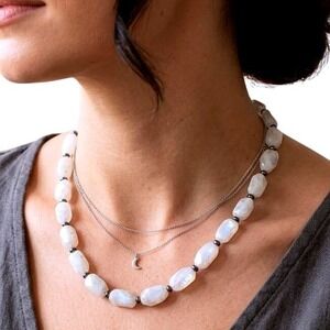 Natural Rainbow Moonstone Beaded Necklace Genuine Tumbled Gemstone Blue Flash